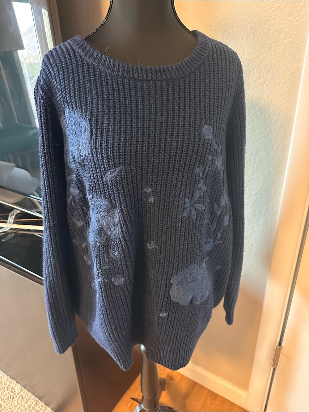 Westport Navy Floral Appliqué Crewneck Sweater